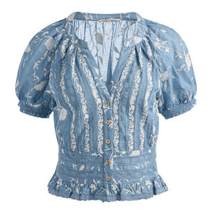 Kathryn Embroidered Short Sleeve Lace Trim Blouse