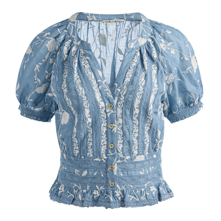 Kathryn Embroidered Short Sleeve Lace Trim Blouse image number null