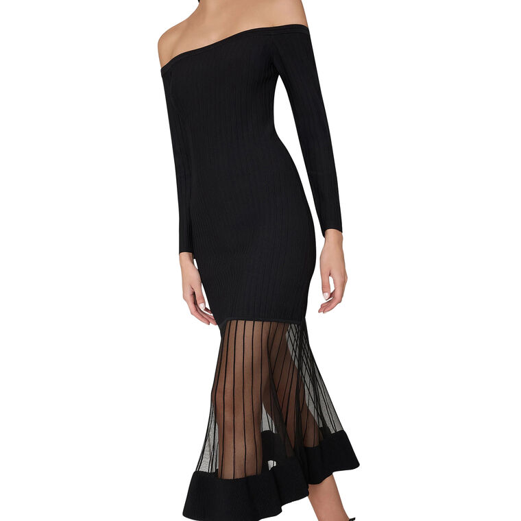 milly off shoulder sheer inset knit midi dress The Overlay Strapless midi