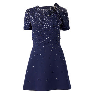 Embellished Bow Short-Sleeve Mini Dress