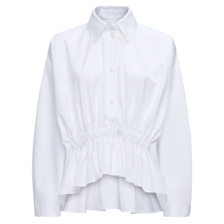 Tarquina Long Sleeve Gathered Peplum Button Down Blouse image number null