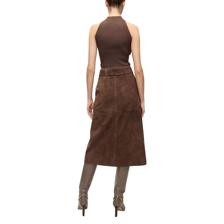 Alexie Belted Suede Midi Skirt image number null