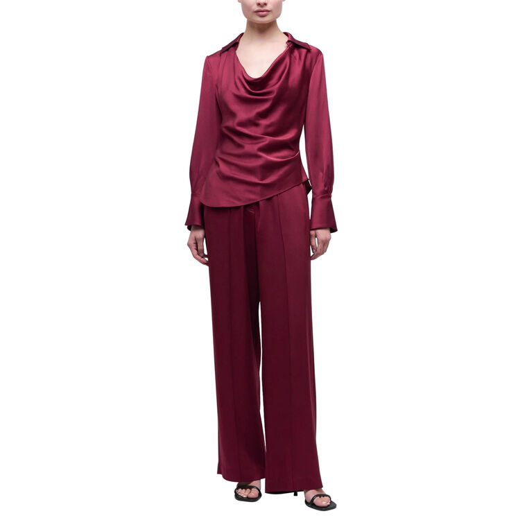 Symone Long Sleeve Cowl Neck Satin Top image number null