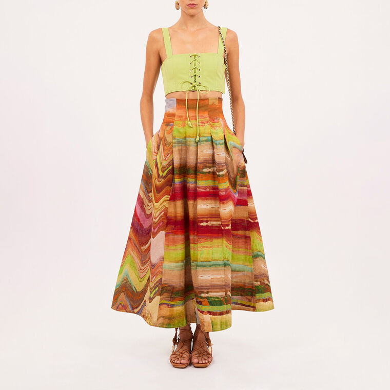 Alessandra Painterly Linen-Blend Maxi Skirt image number null