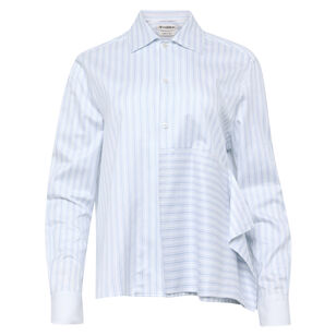 Long Sleeve Asymmetric Draped Button-Front Shirt