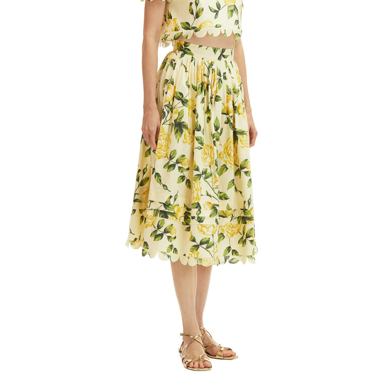 English Roses Pleated Poplin Scallop-Trim Midi Skirt image number null
