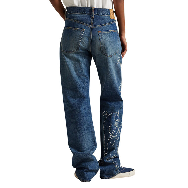 Rigid Denim Embroidered Straight-Leg Jeans image number null