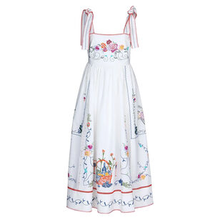 Stefy Embroidered Tie Strap Midi Dress