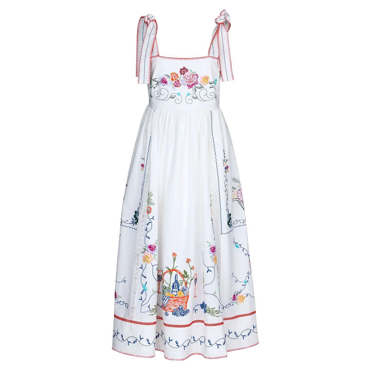 Stefy Embroidered Tie Strap Midi Dress image number null