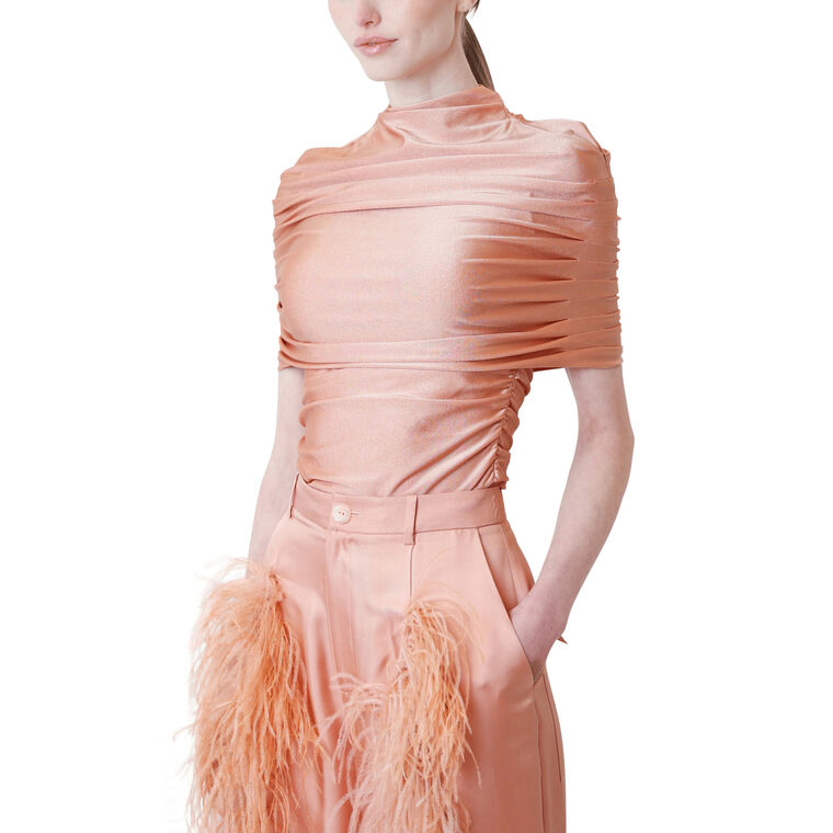 Shine Jersey Mock Neck Ruched Top image number null