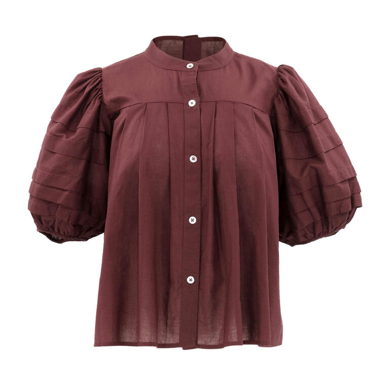 Renata Solid Puff Sleeve Pintuck Top image number null