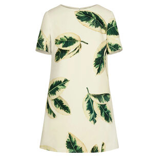 Short Sleeve Ficus Leaves Wool Day Dress