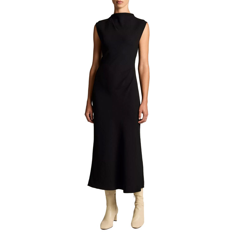 Draped Crepe Funnel-Neck Dress image number null