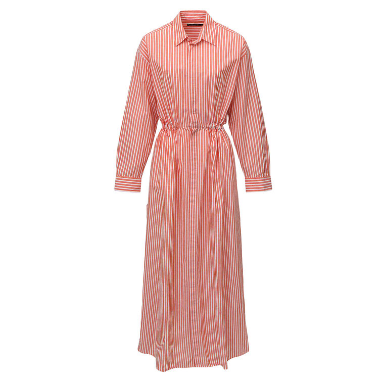 Long Sleeve Linen Collared Midi Shirtdress image number null