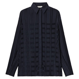 Recycled Satin Basketweave Plisse Long Sleeve Blouse