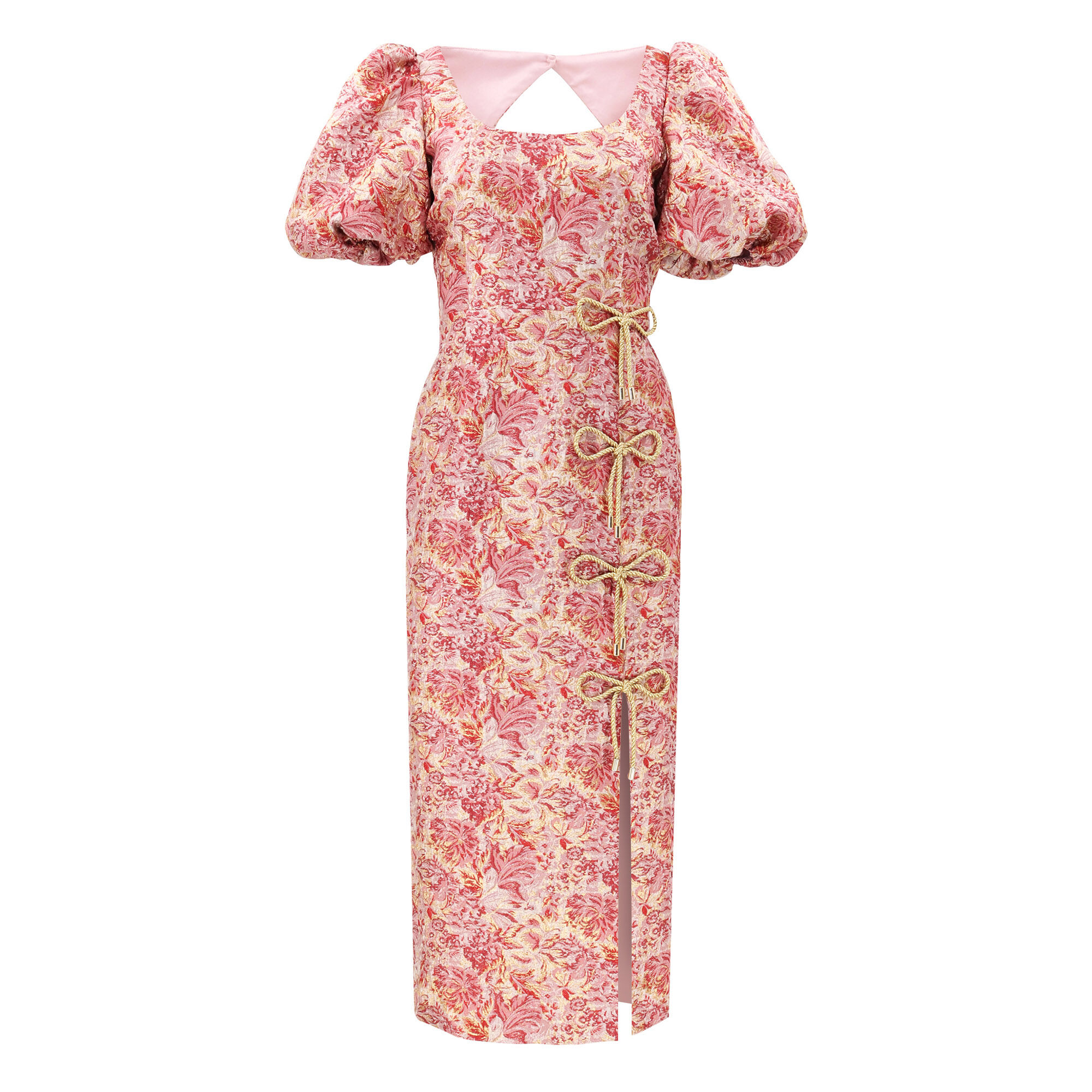 Pia Puff Sleeve Metallic Floral Midi Dress