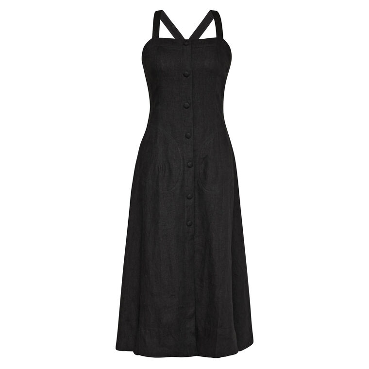 Danika Sleeveless Fit-And-Flare Linen Midi Dress image number null