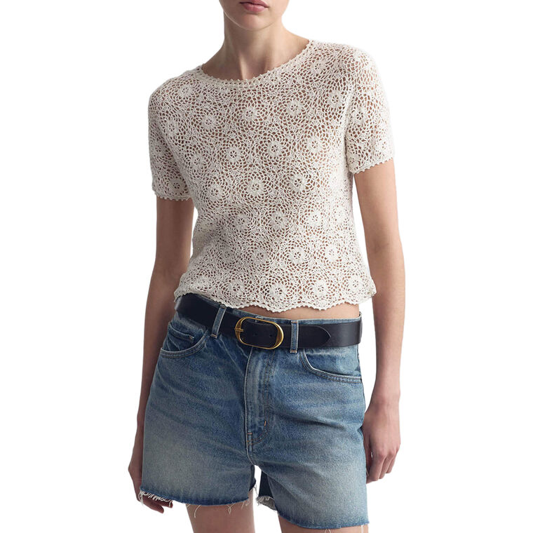 Elionne Short Sleeve Crochet Pullover Sweater image number null