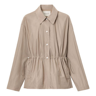 Tech Twill Gathered Waist Snap Front Oversized Jacket