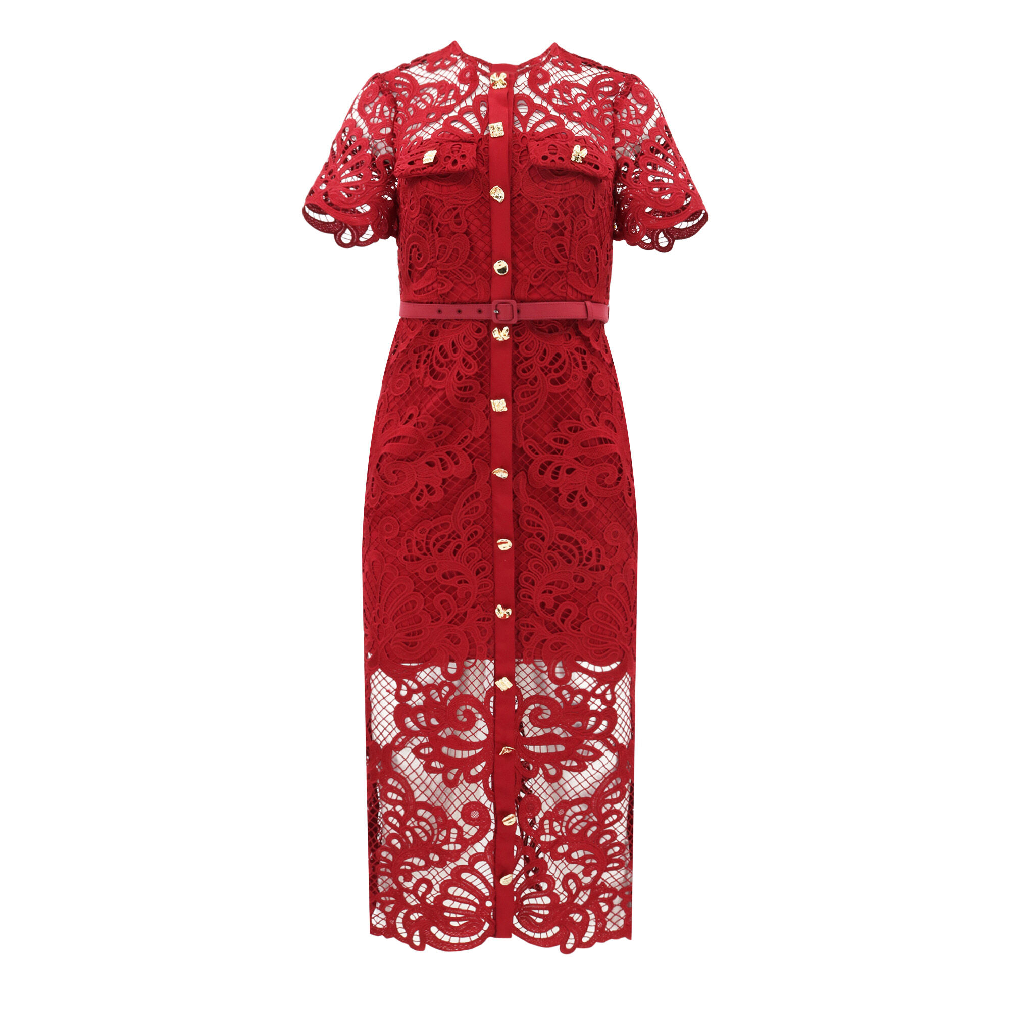 Red button midi dress cheap