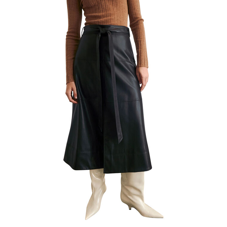 Hudley Belted Vegan Leather Midi Skirt image number null