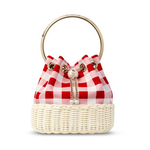 Bon Bon Gingham Cotton Fabric Wicker Bucket Bag