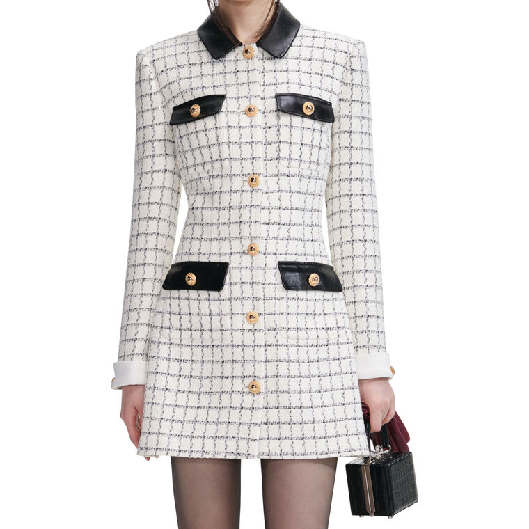 Check Boucle Long Sleeve Mini Dress image number null