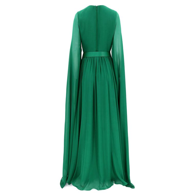 Long Plunging Neck Slit Silk Dress image number null
