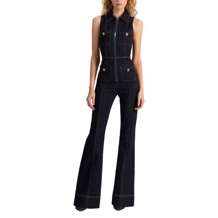 Rachel Sleeveless Collared Denim Jumpsuit image number null