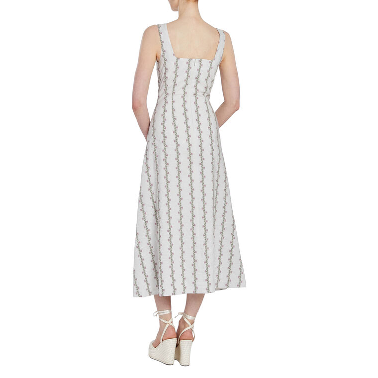 Olivia Floral Striped Cotton Sleeveless Midi Dress image number null