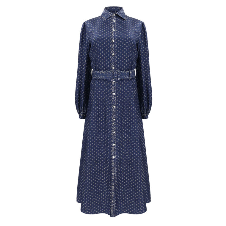 Mixed Print Mulberry Silk Twill Long Sleeve Midi Day Dress image number null
