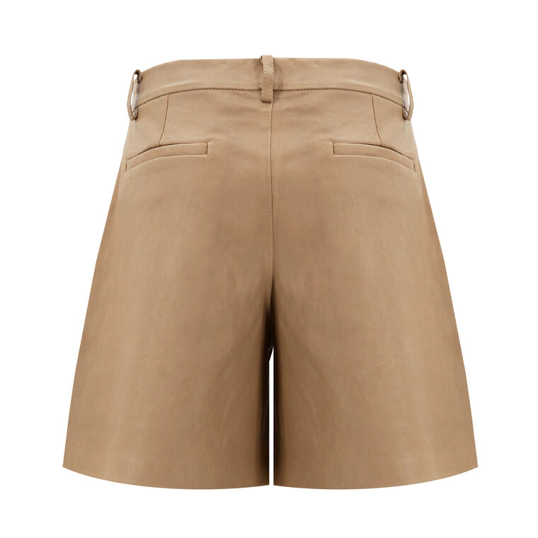 Deep Pleat Leather Trouser Short image number null