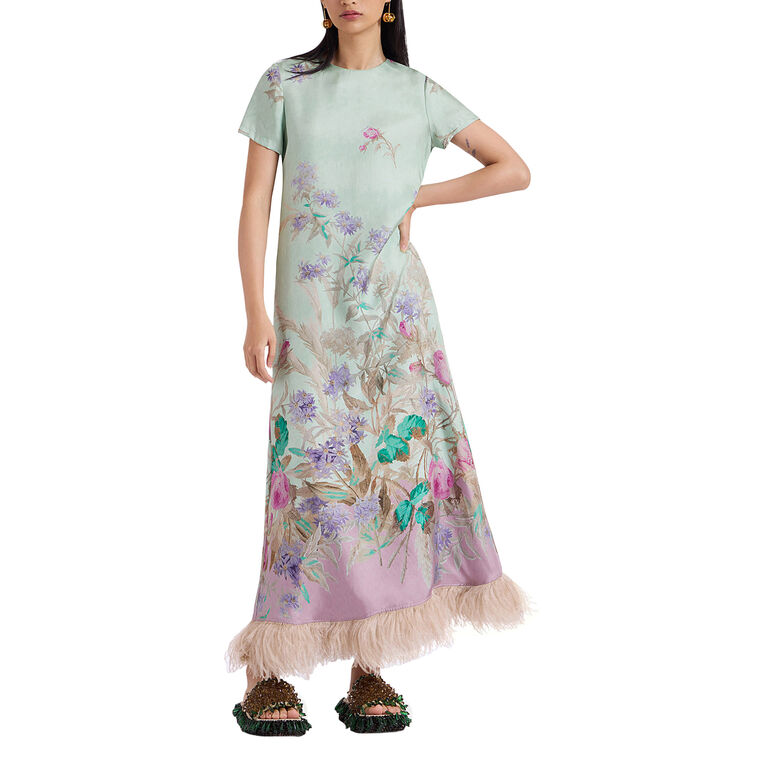 Short Sleeve Swing Dress With Feathers image number null