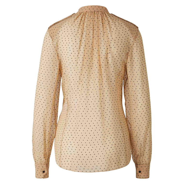 Neck Tie Long Sleeve Polka-Dot Blouse image number null
