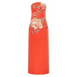 Ava Floral Applique Strapless Bustier Maxi Dress