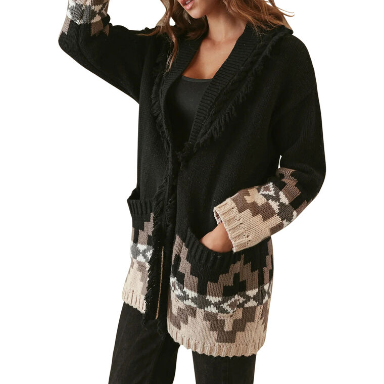 Demeree Long Sleeve Cardigan With Southwestern Pattern image number null