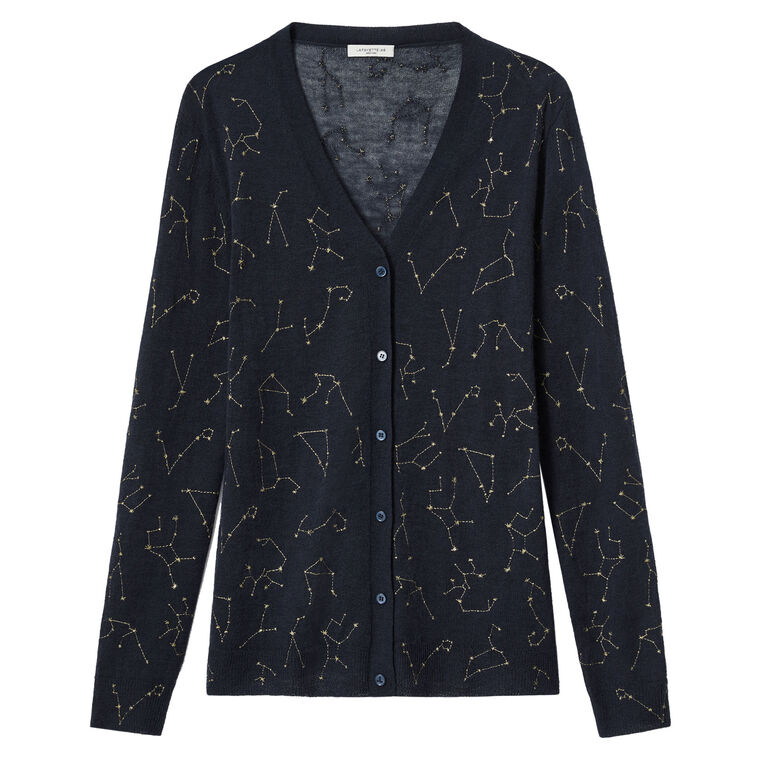Constellation Motif Embellished Button Front Cashmere Cardigan image number null