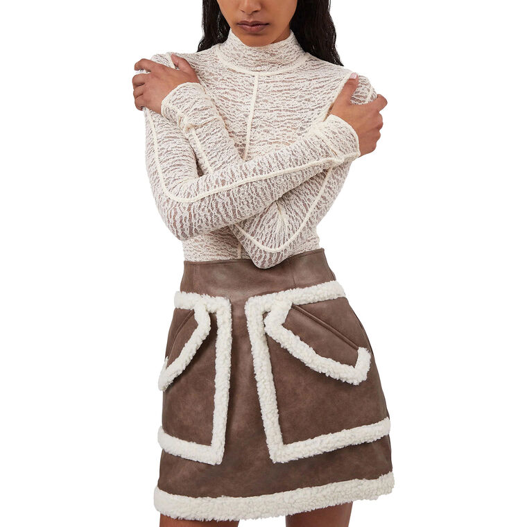 Cherry Faux Leather And Shearling Mini Skirt image number null