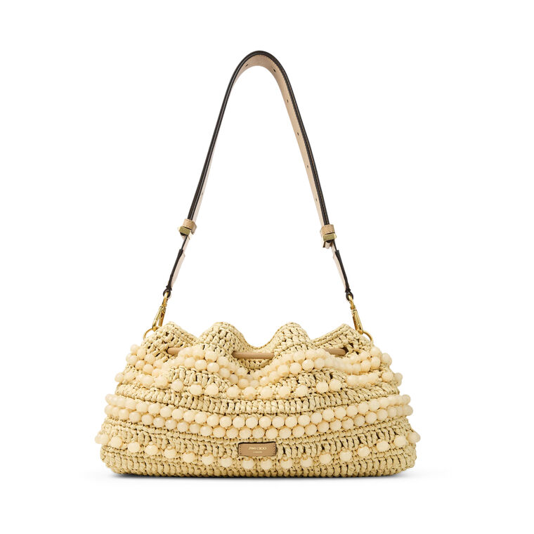 Cinch Beaded Raffia Bucket Bag image number null