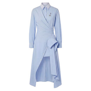 Long Sleeve Cascade Double Collar Midi Shirt Dress