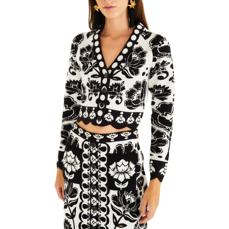 Floral Arabesque Print Long Sleeve Knit Top image number null