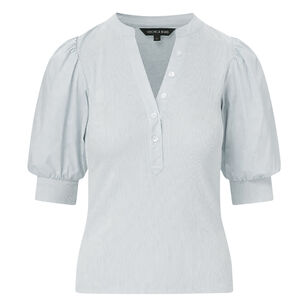Coralee Ribbed Knit Puff Sleeve Top