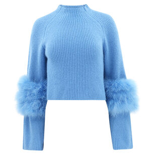 Airy Cashmere Silk Ribbed Sweater With Feathers