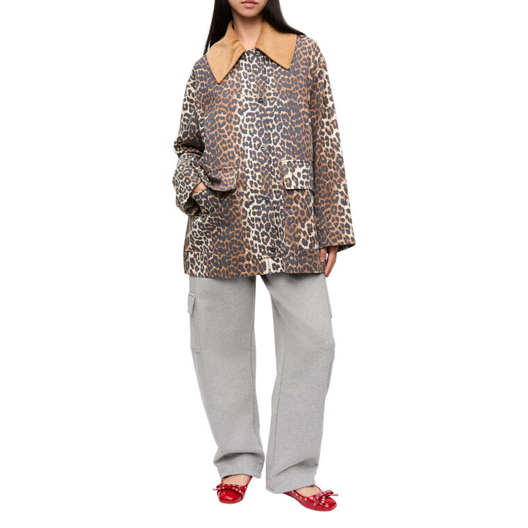 Leopard Print Canvas Midi Jacket image number null