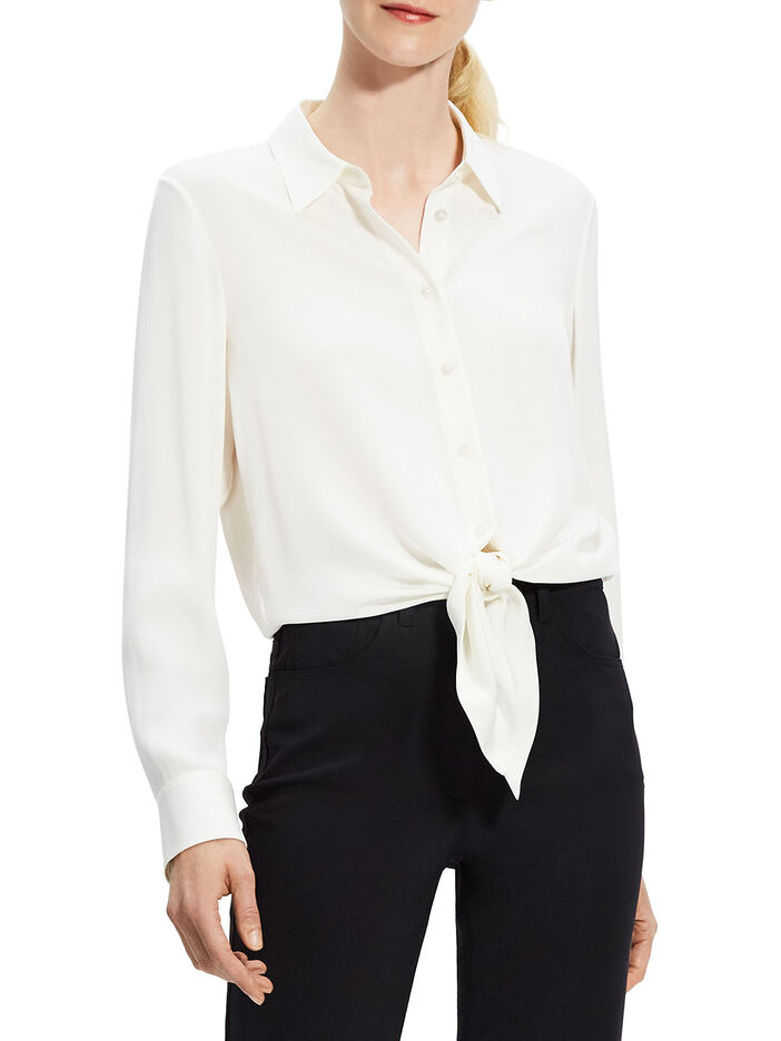 Button Down Tie Waist Blouse image number null