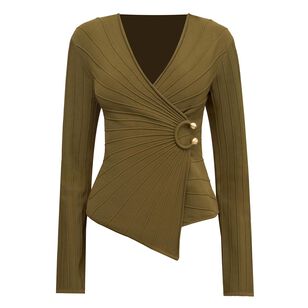 Collette Long Sleeve Top With Fixed Wrap Front