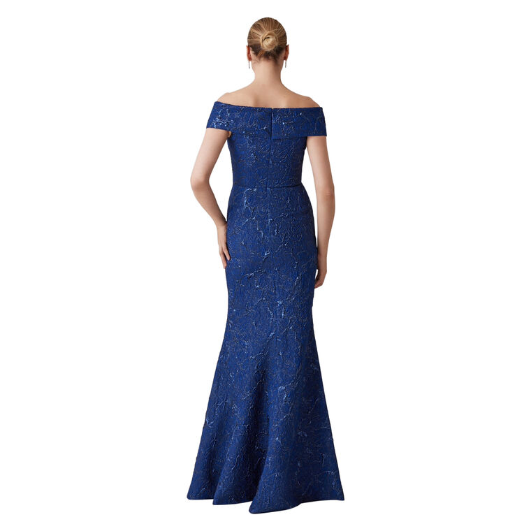 Metallic Jacquard Portrait Side Drape Gown image number null