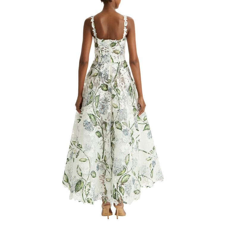 Sleeveless Porcelain Flowers Guipure Cocktail Midi Dress image number null