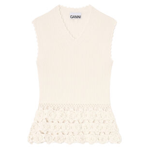Sleeveless Fine Cotton Rib Crochet Top