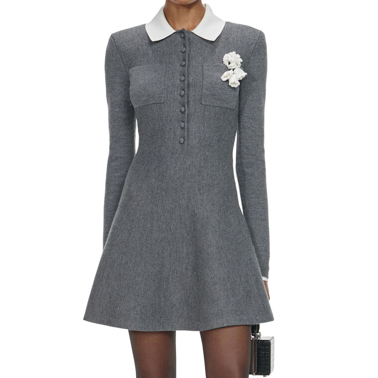Crochet Flower Collared Mini Dress image number null